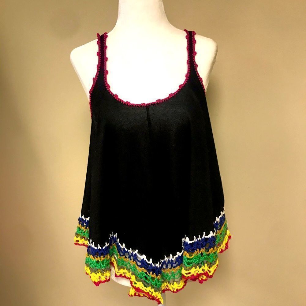 Double Zero crochet top multicolor trim Size Med